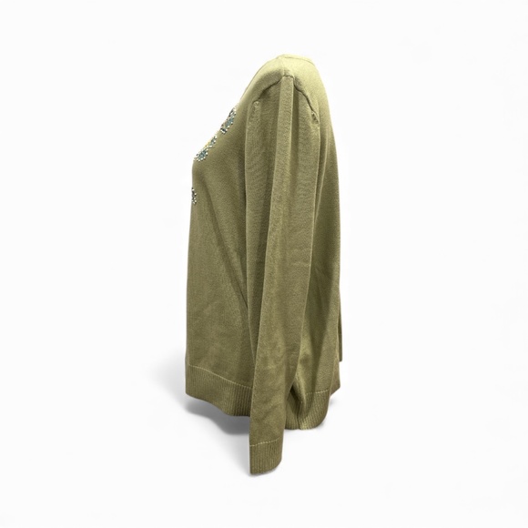 CJ Banks Sage Green Beaded Sequined Tree Design Cardigan 100% Cotton Sweater 14W - Picture 3 of 10